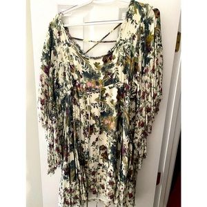 Free People bell sleeve floral mini dress